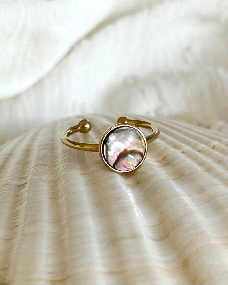 Verstelbare Abalone schelp ring | Goud stainless steel