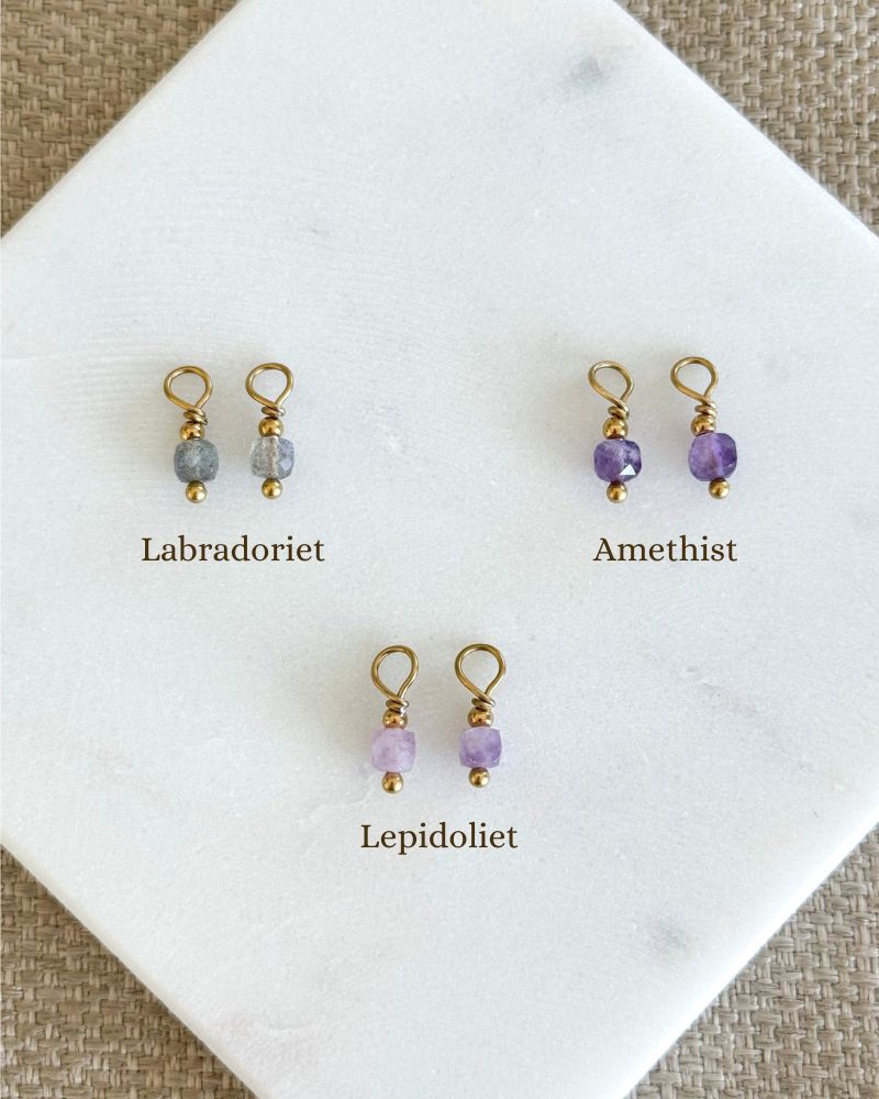 paarse stenen hangers oorbellen amethist labradoriet