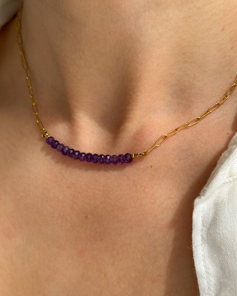 Amethist ketting | Goud stainless steel