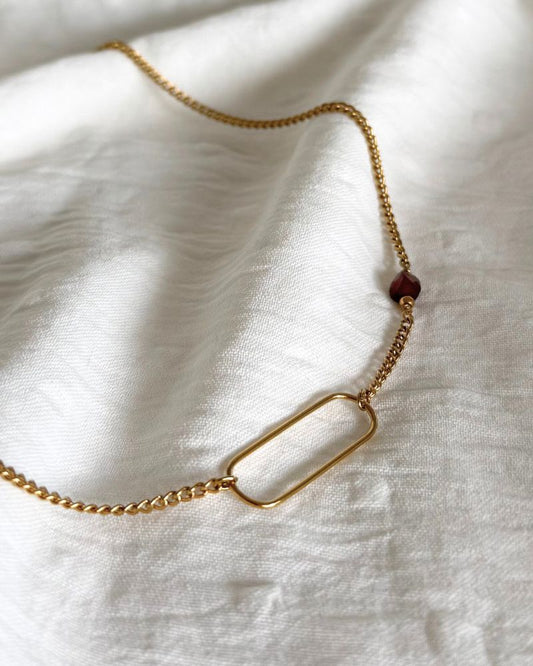 goud stainless steel ketting met edelsteen