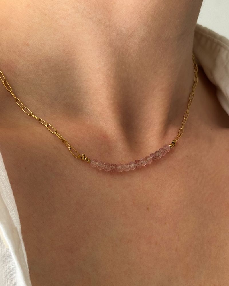 Roze Kwarts ketting | Goud stainless steel