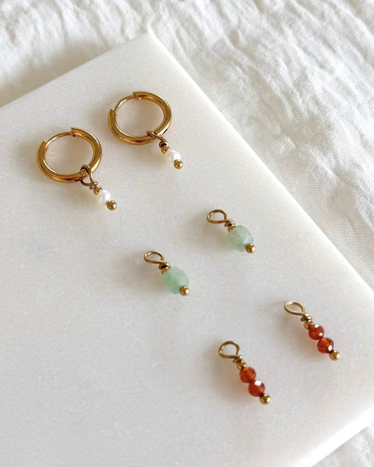 Mix & Match oorbellen | Oorringen set met 3 x 2 hangers | Parel, Aventurijn en Granaatsteen