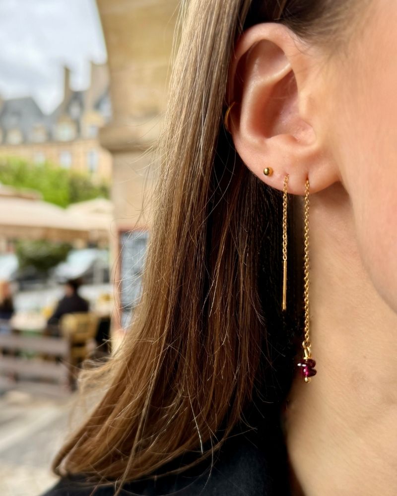 Jolie | Gouden threader oorbellen met Granaatsteen | Stainless steel