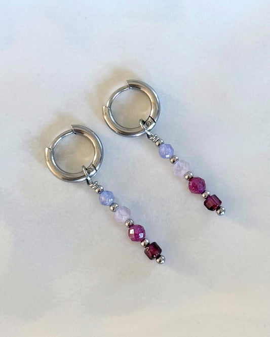 zilver rvs stainless steel oorbellen roze stenen