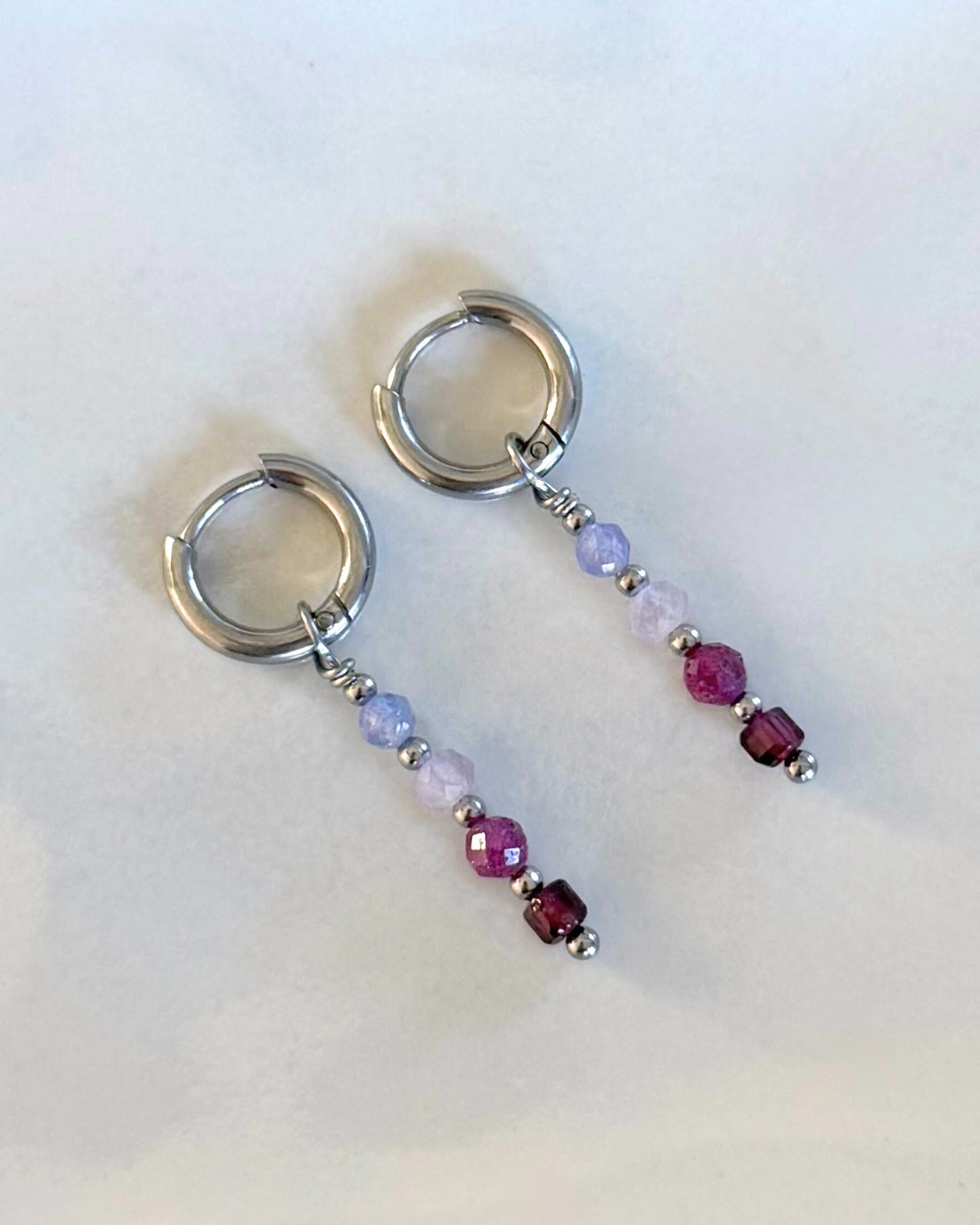 zilver rvs stainless steel oorbellen roze stenen