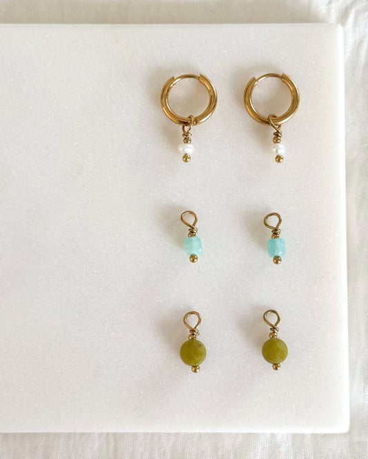 stainless steel oorbellen goud mix match edelstenen parels