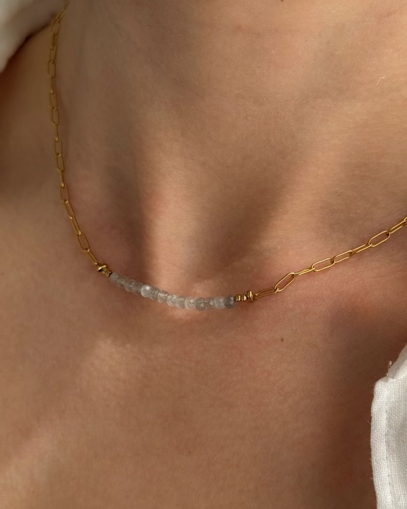 labradoriet ketting goud