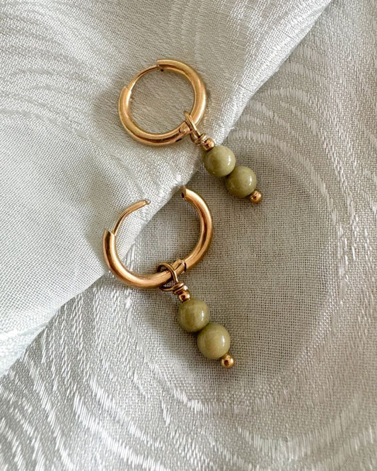 Avo | Gouden oorbellen met Jasper edelstenen | Stainless steel