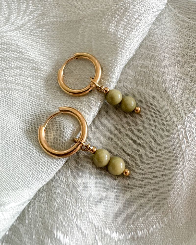 gouden oorbellen stainless steel avocado jasper