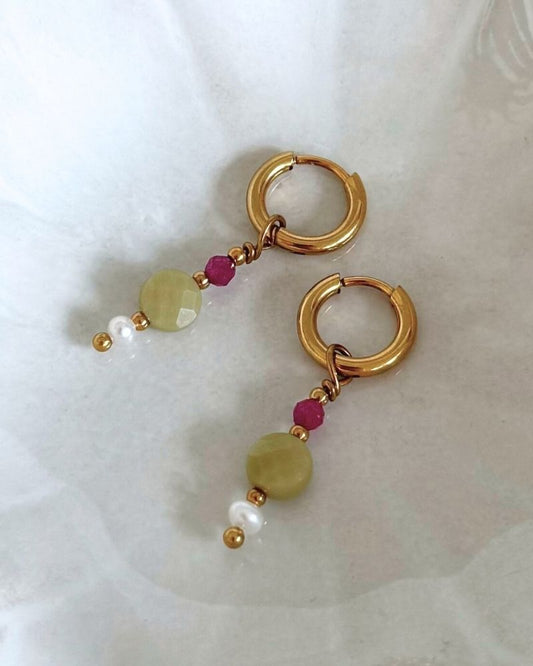 Eden | Kleurrijke oorbellen met parels en edelstenen | Stainless steel