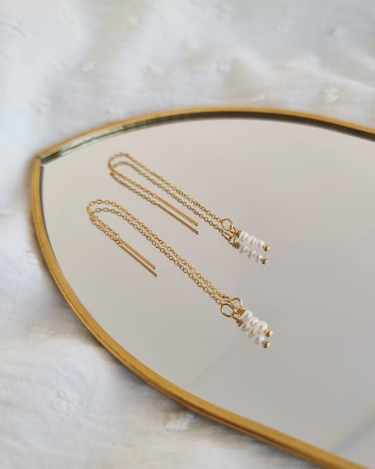 Helene | Gouden threader oorbellen met parels | Stainless steel