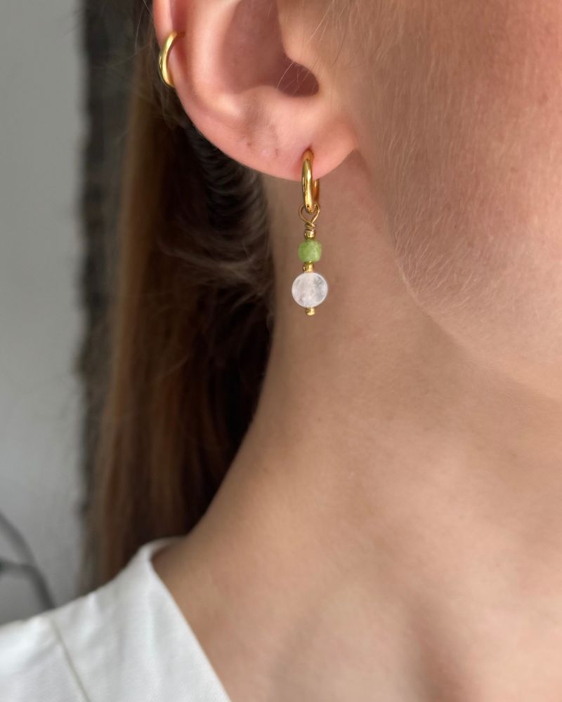 Fawn | Oorbellen met Bergkristal en Jade | Goud stainless steel
