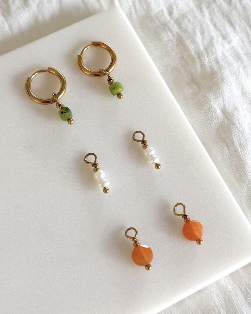 mix and match oorbellen parels oranje steen groene steen