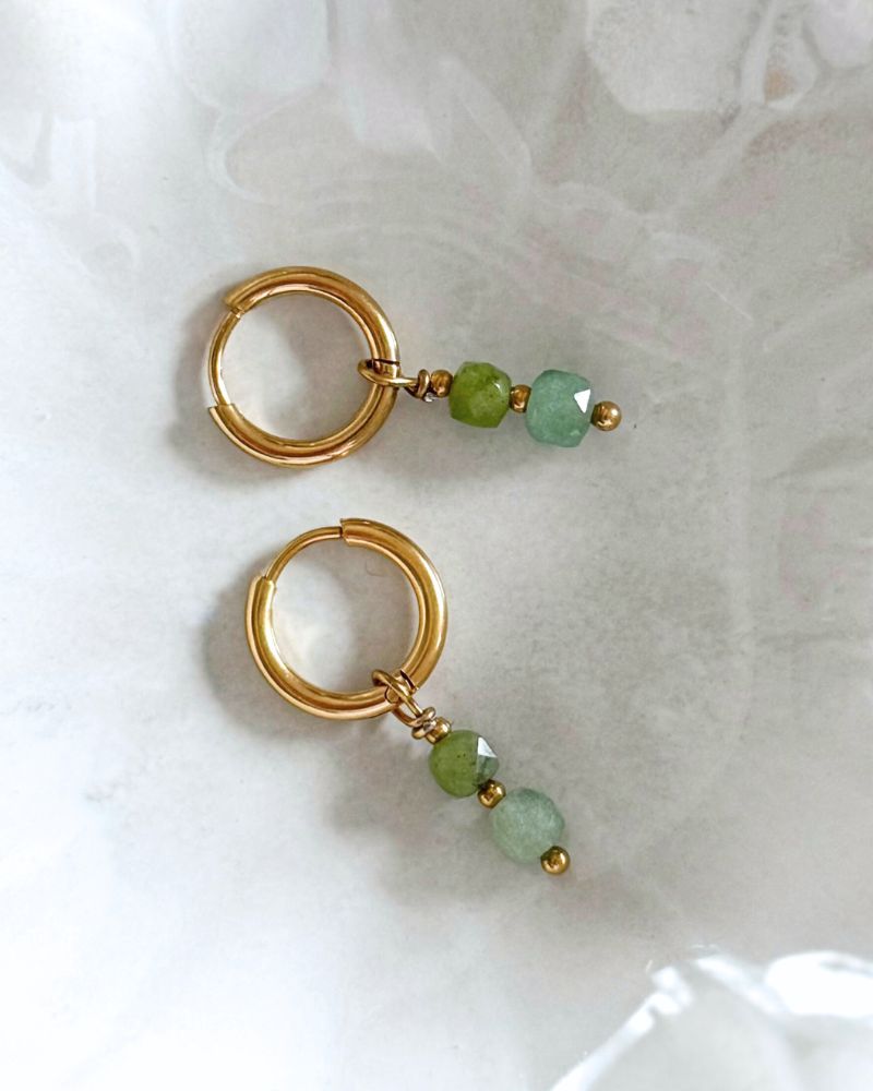 Gouden oorbellen met Jade & Prehniet stainless steel