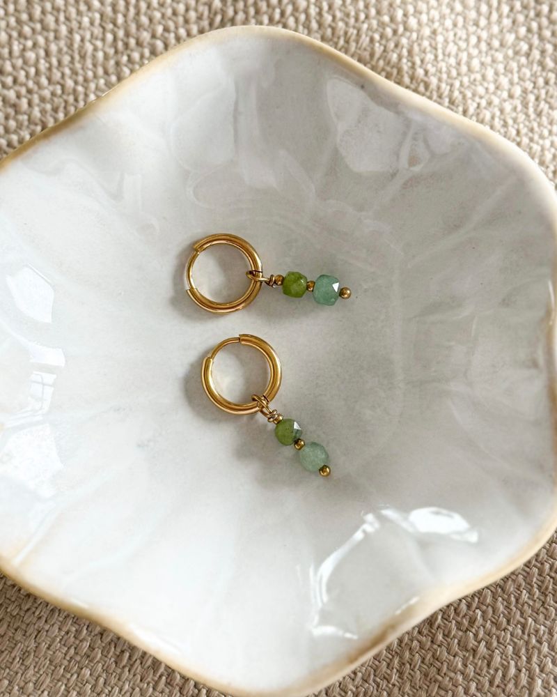 stainless steel oorbellen jade edelstenen