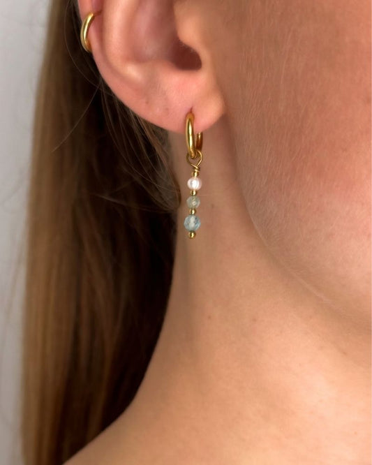 edelsteen oorbellen met parel topaas kwarts stainless