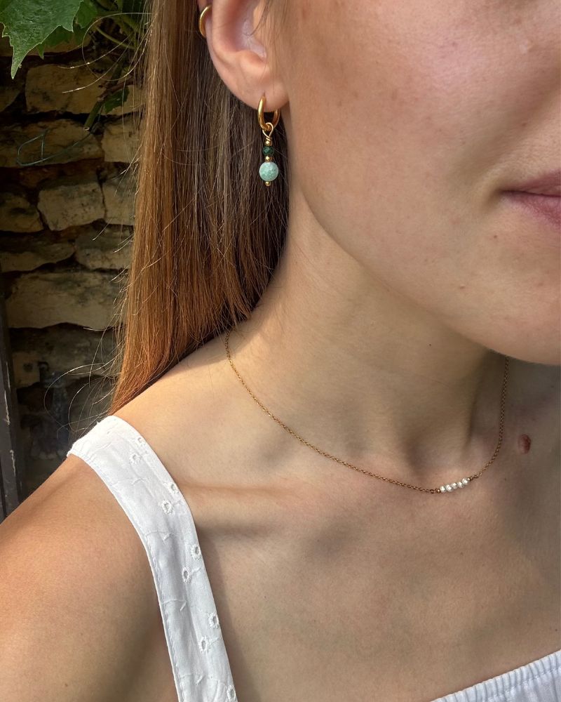 Mira | Oorbellen met Amazoniet en Malachiet | Goud stainless steel