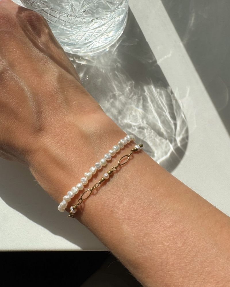 Onda | Echte parel armband | Goud stainless steel & zoetwaterparels