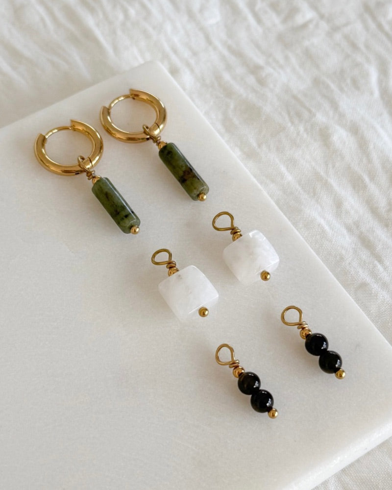 Mix & Match oorbellen | Oorringen set met 3 x 2 hangers | Jade, Maansteen en Obsidiaan