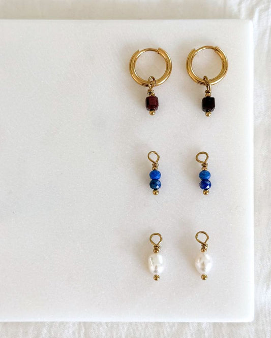 stainless steel oorbellen goud lapis lazuli granaatsteen mix match