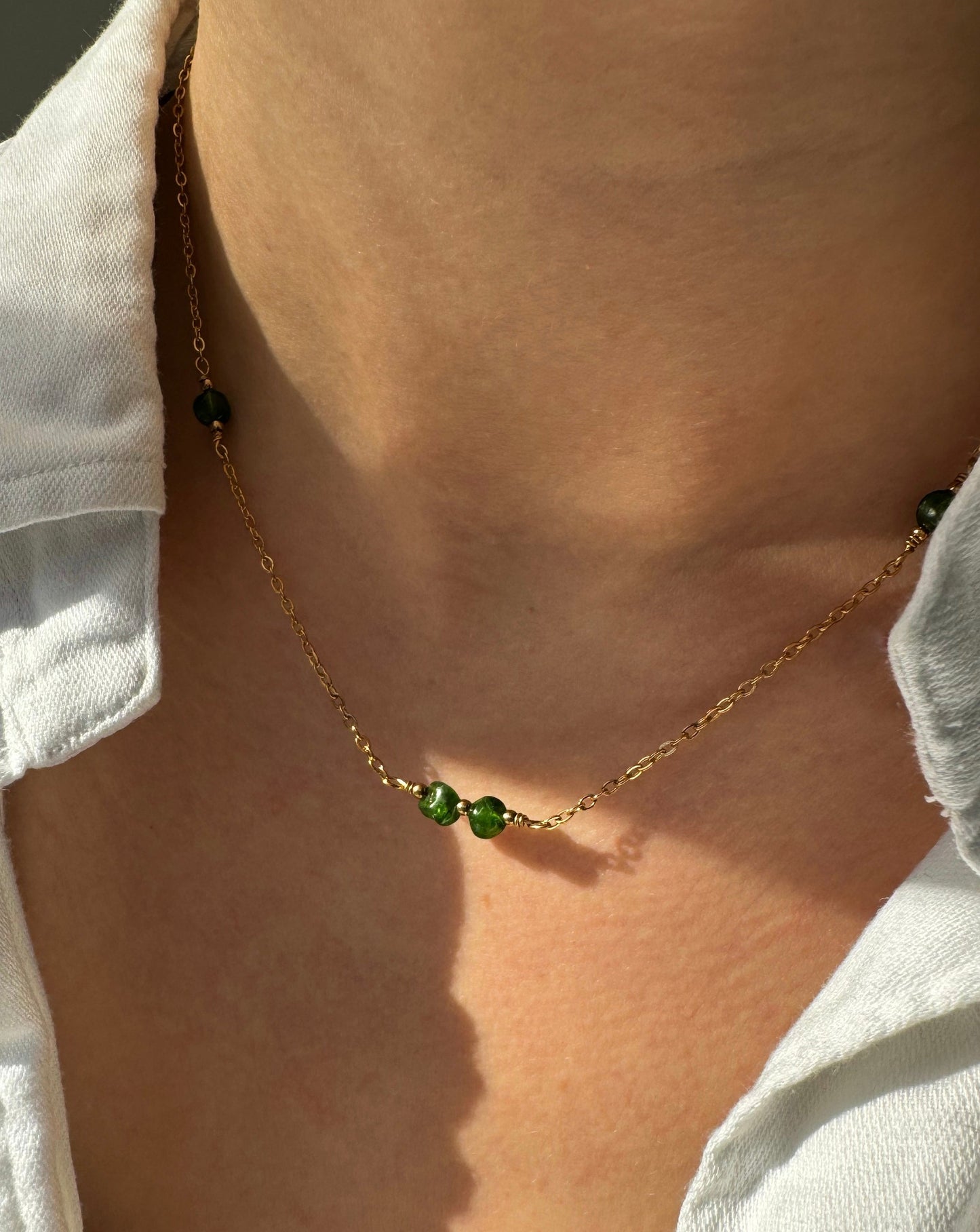 Demi | Gouden ketting met Diopsiet edelstenen | Stainless steel