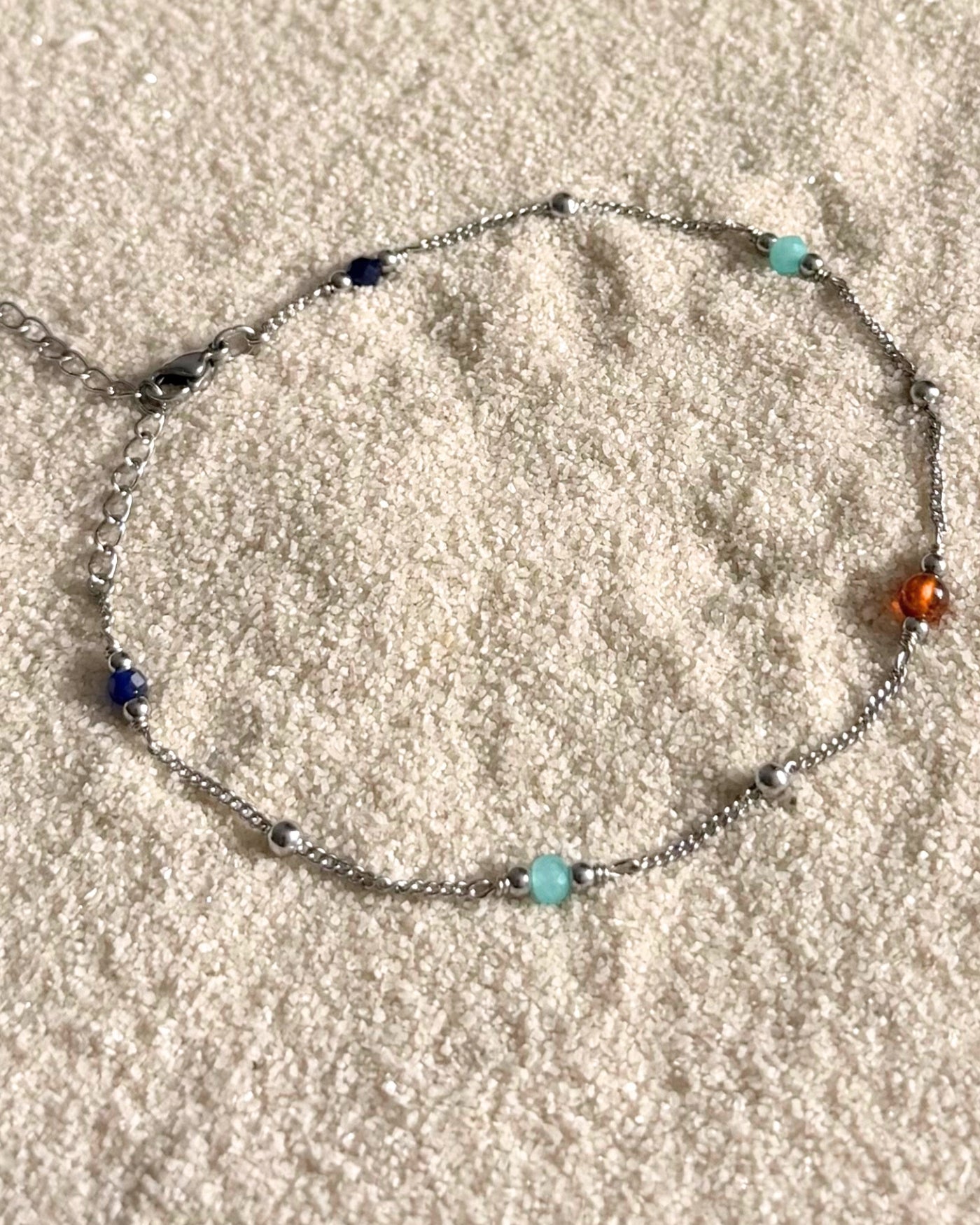 Sahara | Enkelbandje met oranje en blauwe stenen | Zilver stainless steel