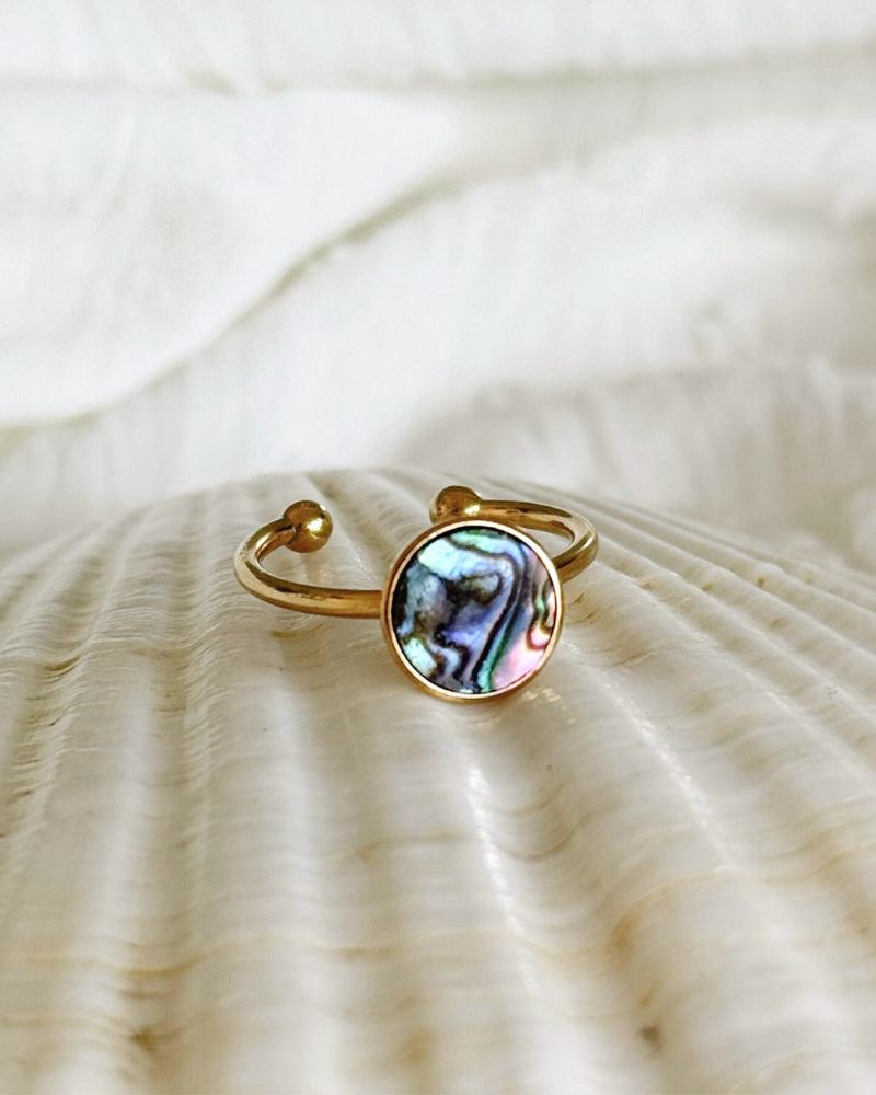 Verstelbare Abalone schelp ring | Goud stainless steel