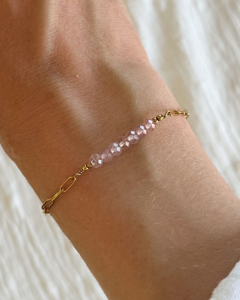 Roze Kwarts armband | Goud stainless steel