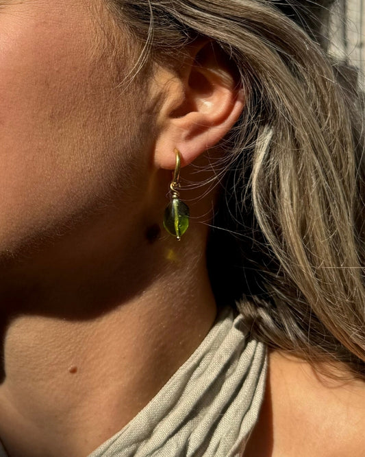 stainless steel oorbellen met groene hangers