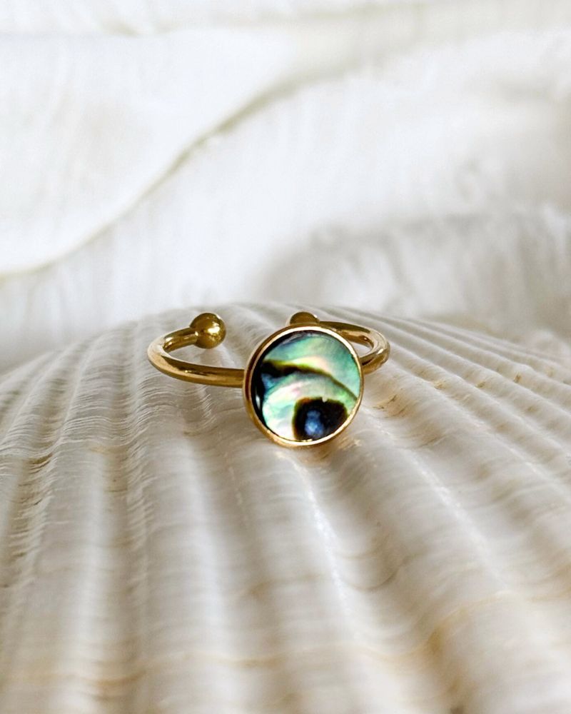 Verstelbare Abalone schelp ring | Goud stainless steel