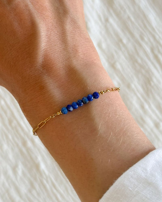stainless steel armband met lapis lazuli