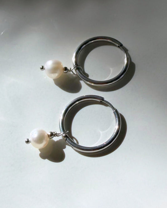 oorbellen parel zilver stainless steel