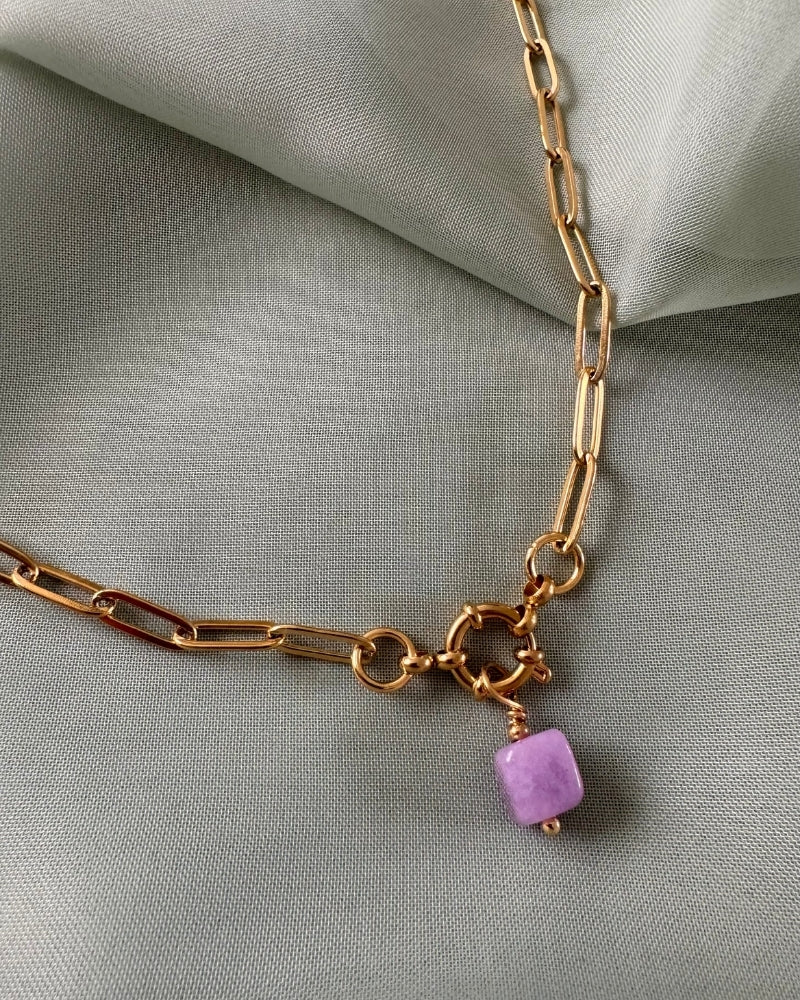 Cleo | Gouden statement ketting met Amethist | Stainless steel