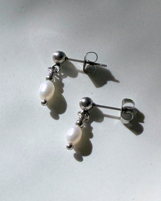 oorknopjes met parels zilver stainless steel