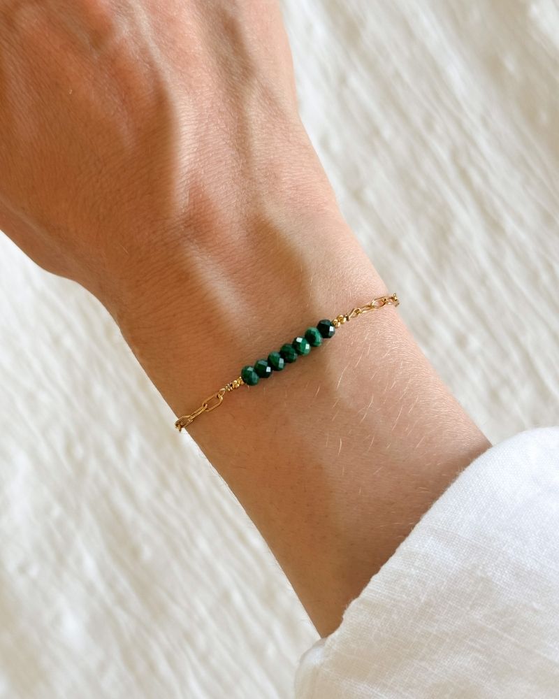 Malachiet armband | Goud stainless steel