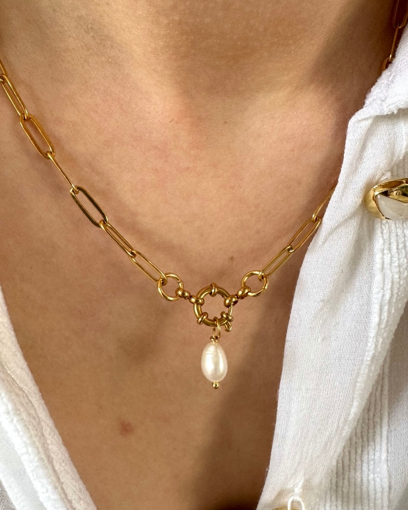 Gouden statement ketting met zoetwaterparel