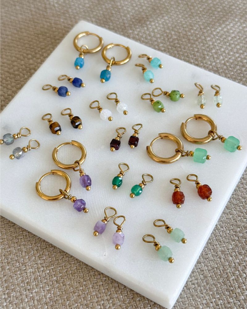 Oorbellen hangers met steen goud stainless steel