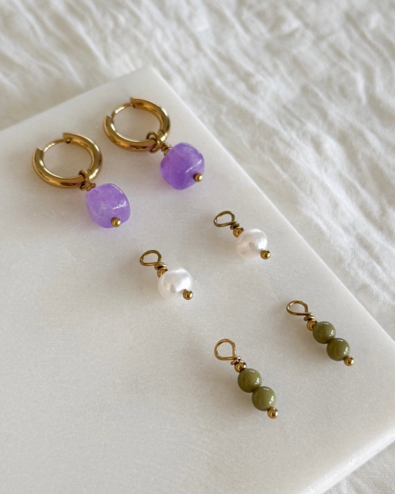 Mix & Match oorbellen | Oorringen set met 3 x 2 hangers | Amethist, Jaspis en Parel