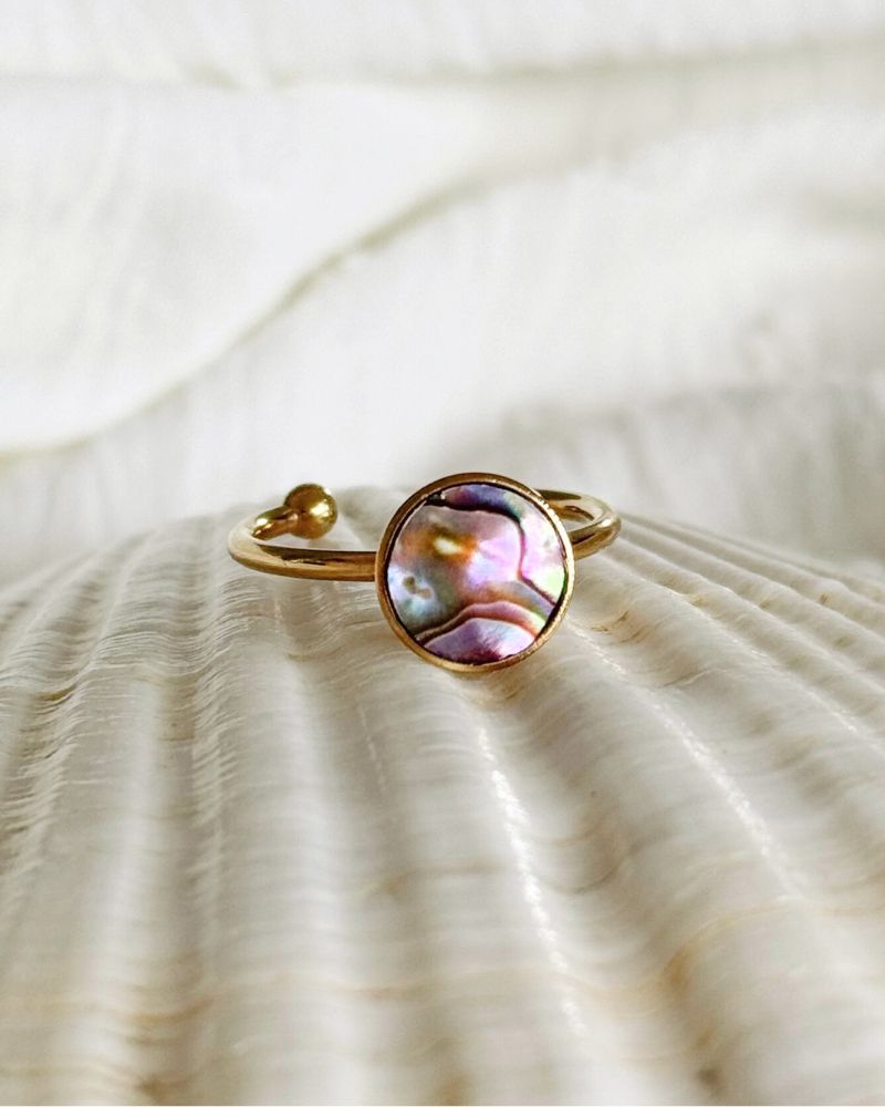 Verstelbare Abalone schelp ring | Goud stainless steel