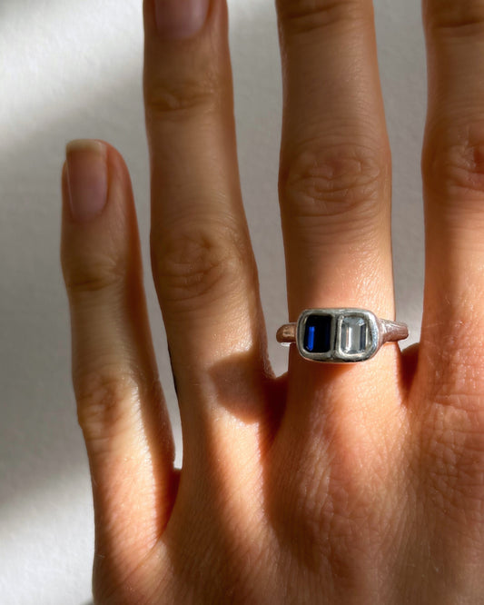 Unieke zilveren ring met blauwe stenen | Handgemaakt | 'Day & Night'