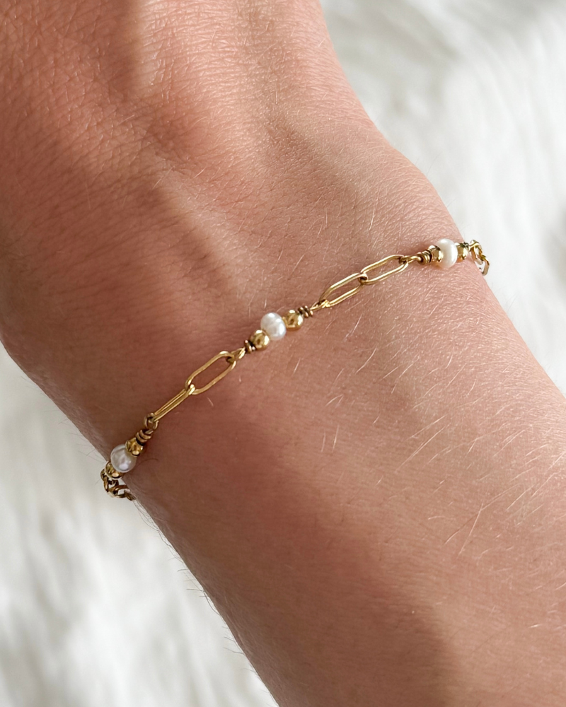 armband met pareltjes goud rvs