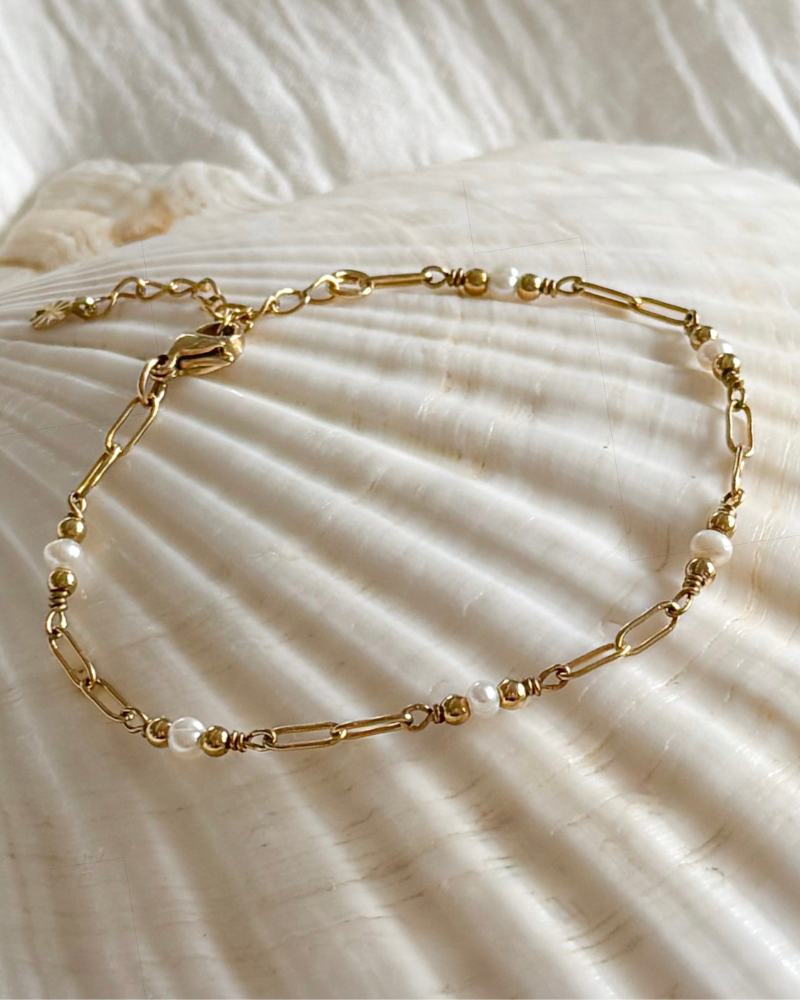 gouden stainless steel armband pareltjes