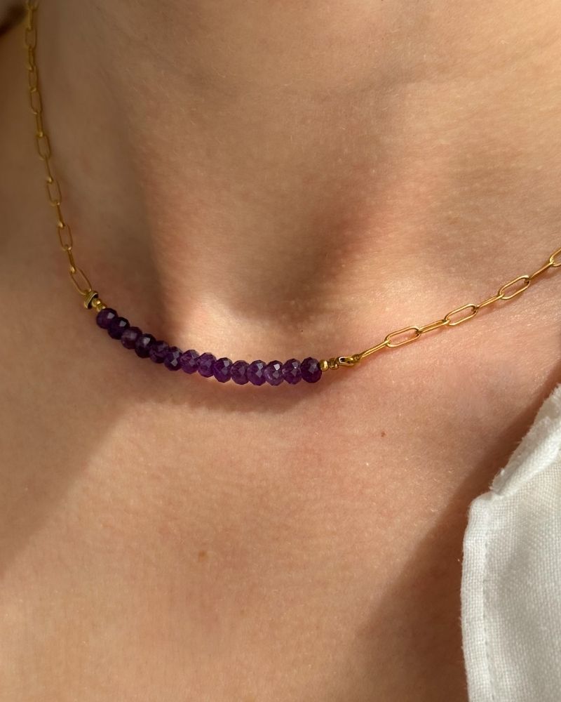 Amethist ketting | Goud stainless steel