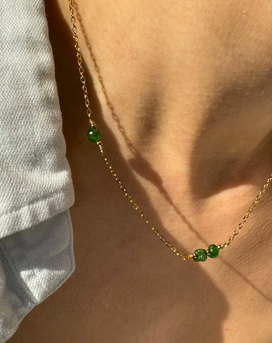 Demi | Gouden ketting met Diopsiet edelstenen | Stainless steel