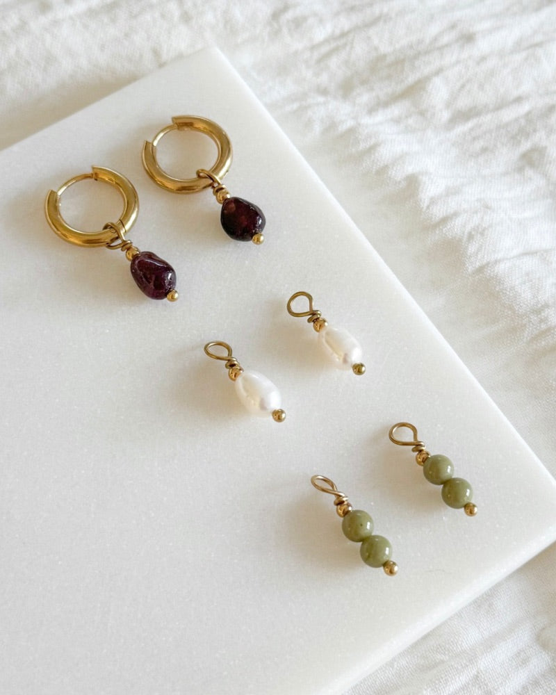 Mix & Match oorbellen | Oorringen set met 3 x 2 hangers | Granaaststeen, Jaspis en Parel