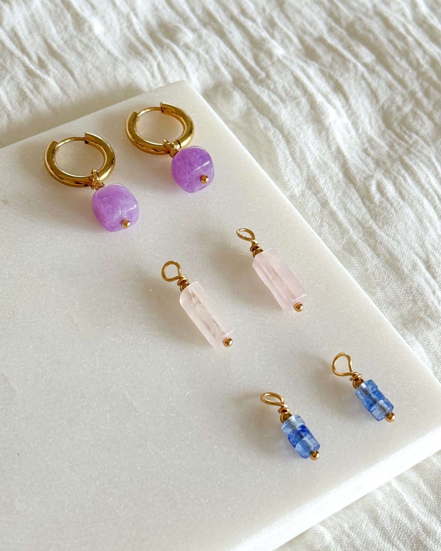 Mix & Match oorbellen | Oorringen set met 3 x 2 hangers | Amethist, Rozenkwarts en Toermalijn