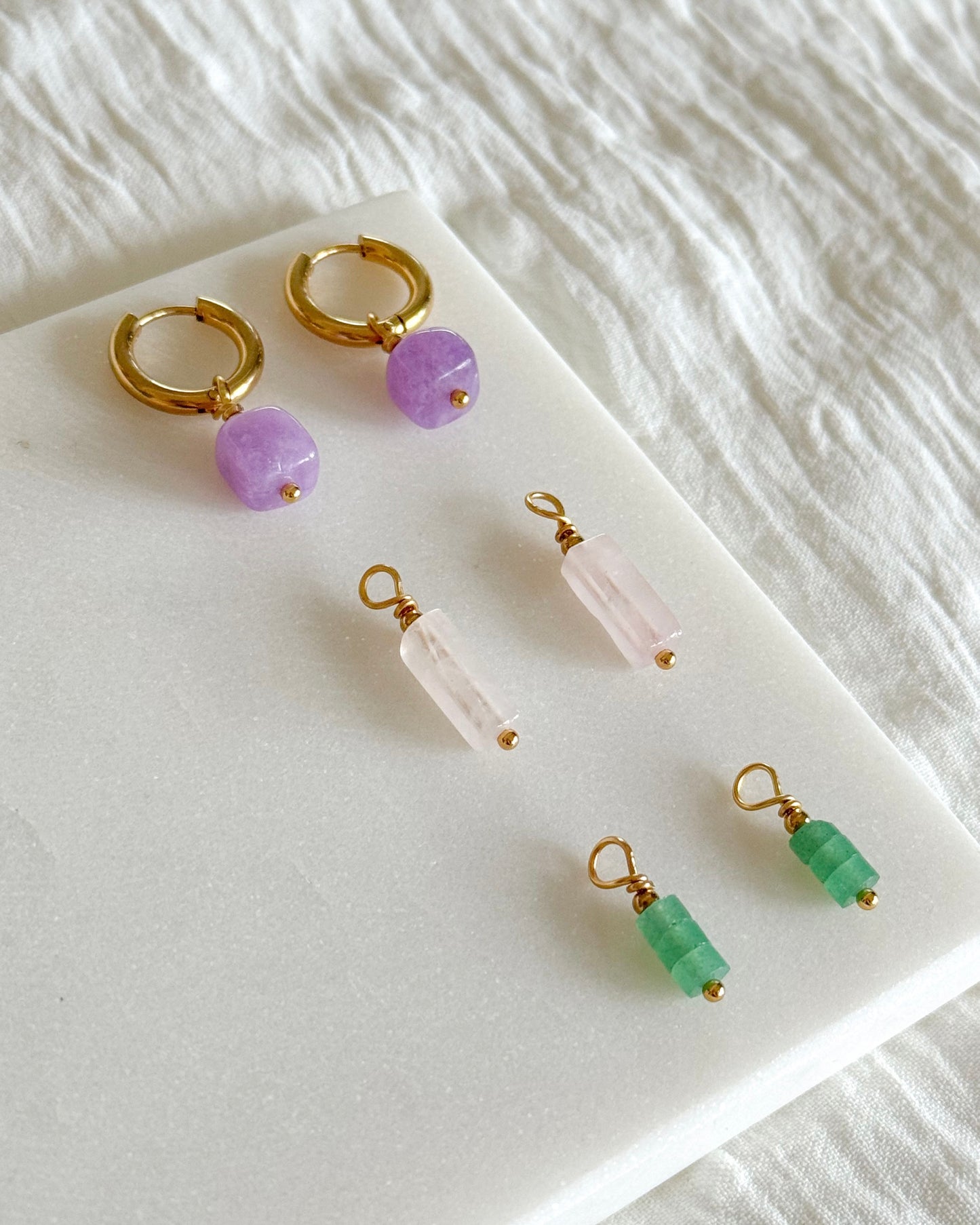 Mix & Match oorbellen | Oorringen set met 3 x 2 hangers | Amethist, Rozenkwarts en Aventurijn