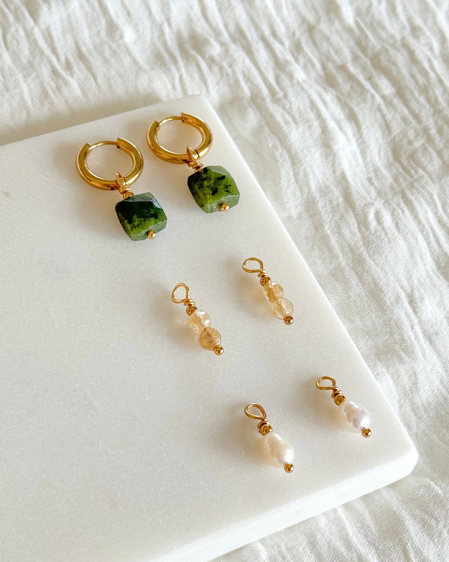 Mix & Match oorbellen | Oorringen set met 3 x 2 hangers | Jade, Parel en Citrien
