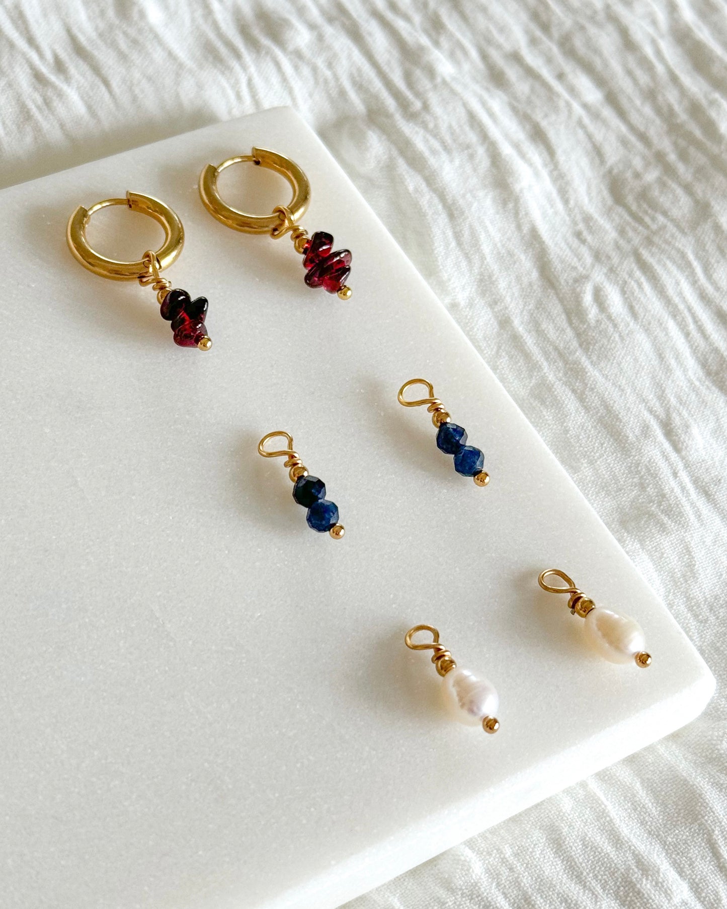 Mix & Match oorbellen | Oorringen set met 3 x 2 hangers | Parel, granaatsteen en kwarts