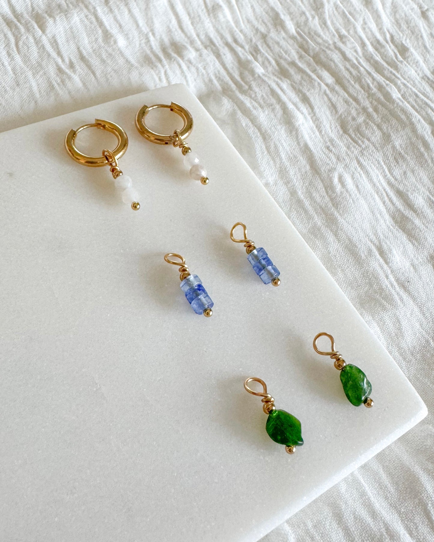 Mix & Match oorbellen | Oorringen set met 3 x 2 hangers | Maansteen, Tourmalijn en Diopsiet